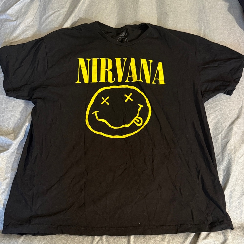 NIRVANA Black Tee with Yellow Smiley Logo